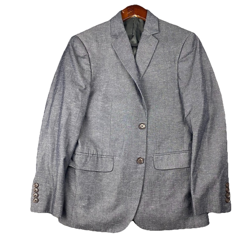 JF J. Ferrar Mens Performance Linen Blazer36S Gray Slim Fit Surgeon Cuff Sport‎